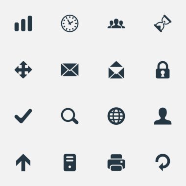 16 basit Apps simgeler kümesi. Kilit, kullanıcı, istatistik ve diğer gibi öğeleri bulunabilir.