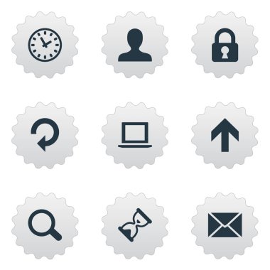 9 basit uygulama simgeler kümesi. Defter, kilit, yukarı doğru yönde ve diğer gibi öğeleri bulunabilir.