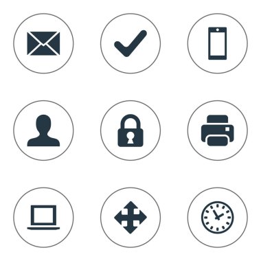 9 basit uygulama simgeler kümesi. İzle, kilit, çıktı ve diğer gibi öğeleri bulunabilir.