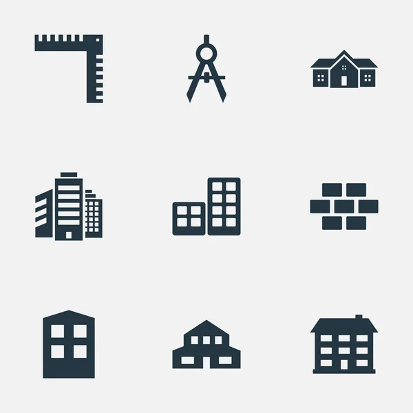 Set Of 9 Simple Structure Icons. Can Be Found Such Elements As Construction, Residential, Stone And Other. — Stock Vector