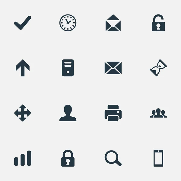 Ensemble de 16 icônes de pratique simple. Peut être trouvé des éléments tels que le cas de l'ordinateur, les statistiques, la loupe et autres . — Image vectorielle