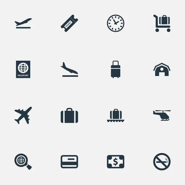 Set Of 16 Simple Travel Icons. Can Be Found Such Elements As Alighting Plane, Credit Card, Travel Bag And Other. — Stock Vector