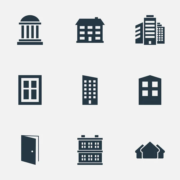 Set van 9 eenvoudige structuur iconen. Elementen zoals vloer, Academy, School en andere vindt. — Stockvector