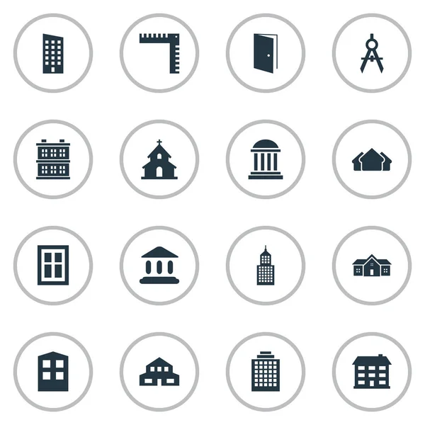 Conjunto de 16 iconos de estructura simple. Se pueden encontrar elementos tales como longitud, construcción, estructura y otros . — Vector de stock