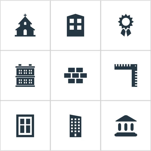 Set Of 9 Simple Architecture Icons. Can Be Found Such Elements As Stone, Popish, Block And Other. — Stock Vector