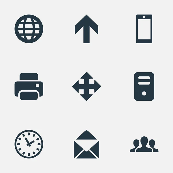 Sada 9 jednoduchých praxe ikon. Lze nalézt takové prvky jako skříň počítače, smartphonu, obce a další. — Stockový vektor