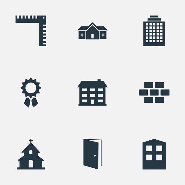 Conjunto de 9 iconos de estructura simple. Se pueden encontrar elementos tales como residencia, recompensa, construcción y otros . — Archivo Imágenes Vectoriales