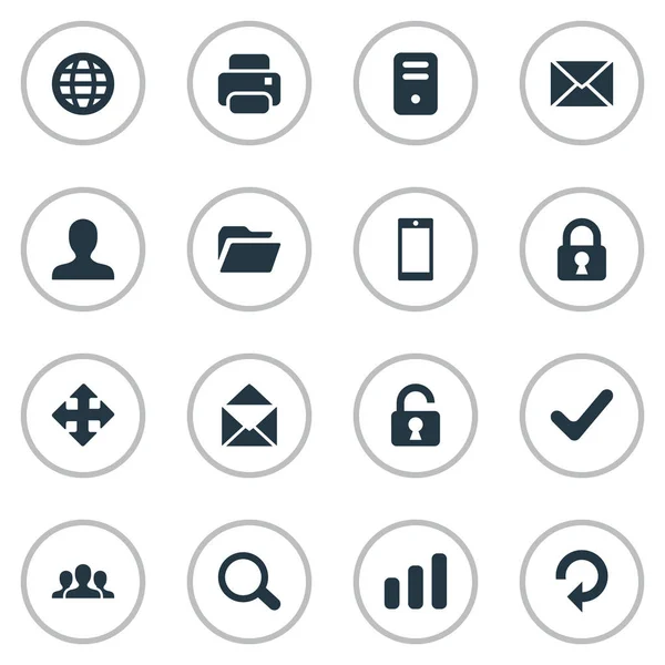 Ensemble de 16 icônes d'applications simples. Peut être trouvé des éléments tels que l'enveloppe, le Web, la loupe et autres . — Image vectorielle