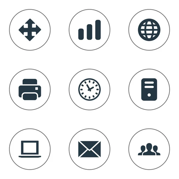 Ensemble de 9 icônes d'applications simples. Peut être trouvé des éléments tels que message, ordinateur portable, étui d'ordinateur et autres . — Image vectorielle