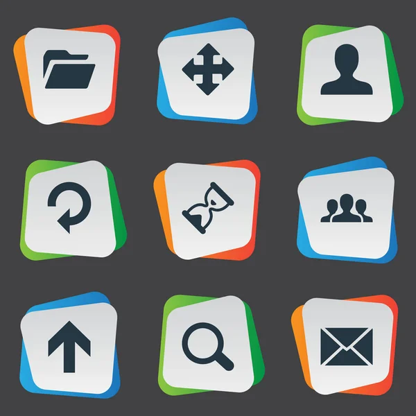 Set von 9 einfachen Apps-Symbolen. Elemente wie Pfeile, Sanduhr, Nachricht. — Stockvektor