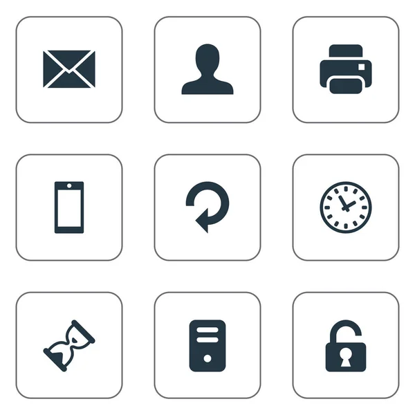 Ensemble de 9 icônes d'applications simples. Peut être trouvé des éléments tels que Smartphone, utilisateur, cadenas ouvert et autres . — Image vectorielle