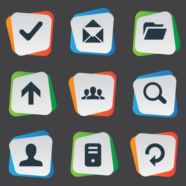 Set van 9 eenvoudige toepassing iconen. Elementen zoals envelop, Gemeenschap, opwaartse richting en andere vindt. — Stockvector