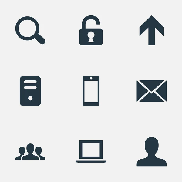 Sæt med 9 Simple Apps Ikoner. Kan findes sådanne elementer som Smartphone, Besked, Computer Case og andre . – Stock-vektor