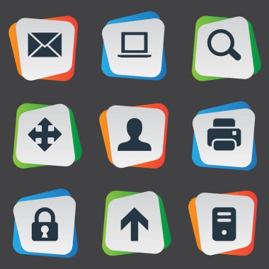 9 basit Apps simgeler kümesi. Bilgisayar Kasası, Büyüteç, kullanıcı ve diğer gibi öğeleri bulunabilir.