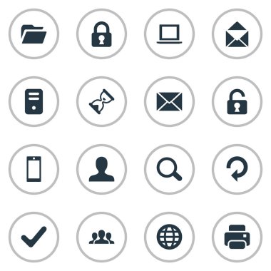 16 basit uygulama simgeler kümesi. Defter, Büyüteç'i, Web ve diğer gibi öğeleri bulunabilir.