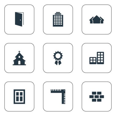 9 basit yapısı simgeler kümesi. Gate, taş, uzunluğu ve diğer gibi öğeleri bulunabilir.