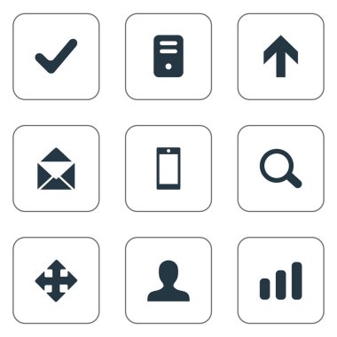 9 basit Apps simgeler kümesi. Smartphone, oklar, bilgisayar kasası ve diğer gibi öğeleri bulunabilir.