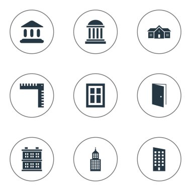 9 basit inşaat simgeler kümesi. Yapısı, cam, Booth ve diğer gibi öğeleri bulunabilir.