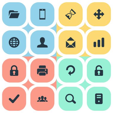 16 basit uygulama simgeler kümesi. Yenilemek gibi yazıcı çıktısı, oklar ve diğer gibi öğeleri bulunabilir.