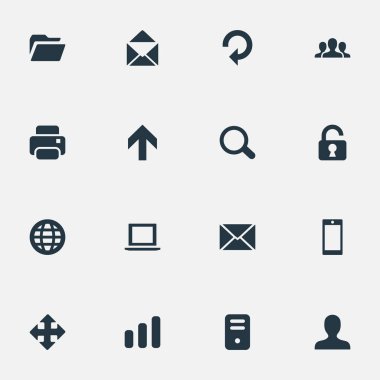 16 basit uygulama simgeler kümesi. Kullanıcı, dosyası, not defteri ve diğer gibi öğeleri bulunabilir.