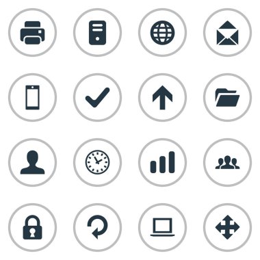 16 basit Apps simgeler kümesi. Web, baskı, istatistik ve diğer gibi öğeleri bulunabilir.
