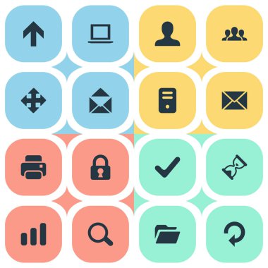 16 basit Apps simgeler kümesi. Zarf, mesaj, kullanıcı ve diğer gibi öğeleri bulunabilir.