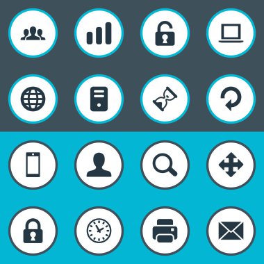 16 basit Apps simgeler kümesi. Kilit, Büyüteç, açık asma kilit ve diğer gibi öğeleri bulunabilir.