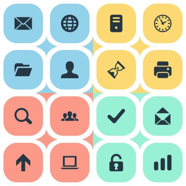 16 basit uygulama simgeler kümesi. Kullanıcı, açık asma kilit, kum Zamanlayıcı gibi öğeleri bulunabilir.