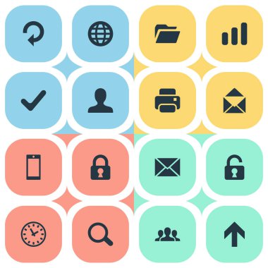 16 basit Apps simgeler kümesi. Smartphone, yukarı doğru yönü, Web ve diğer gibi öğeleri bulunabilir.