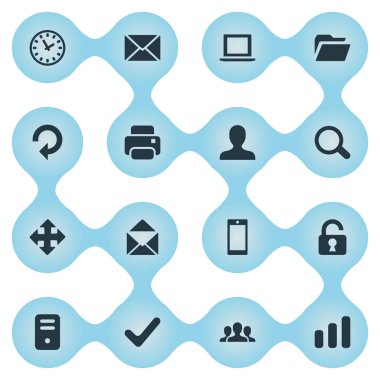 16 basit uygulama simgeler kümesi. Yazıcı çıktısı, dosyası, not defteri ve diğer gibi öğeleri bulunabilir.