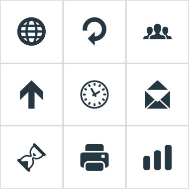 9 basit uygulama simgeler kümesi. Web, istatistik, yenileme ve diğer gibi öğeleri bulunabilir.