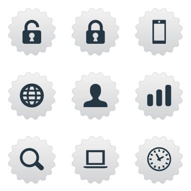 9 basit uygulama simgeler kümesi. Kullanıcı, istatistik, akıllı telefon ve diğer gibi öğeleri bulunabilir.
