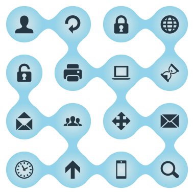 16 basit uygulama simgeler kümesi. Notebook, yazıcı çıktısı, toplum ve diğer gibi öğeleri bulunabilir.