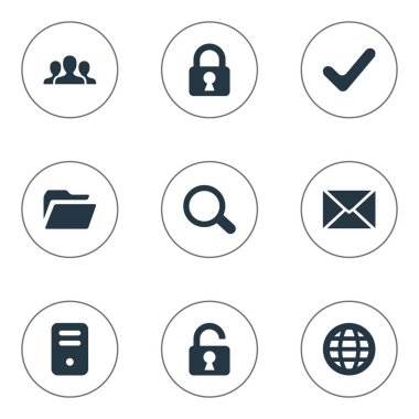 9 basit uygulama simgeler kümesi. Kilit, dosyası, ileti ve diğer gibi öğeleri bulunabilir.