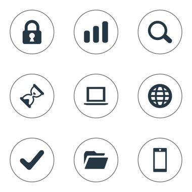 9 basit uygulama simgeler kümesi. Kontrol olarak, kilit, istatistik ve diğer gibi öğeleri bulunabilir.