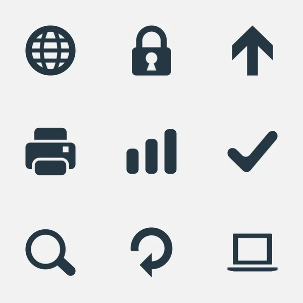 Conjunto de 9 iconos de práctica simple. Se pueden encontrar elementos tales como actualizar, Web, comprobar y otros . — Vector de stock