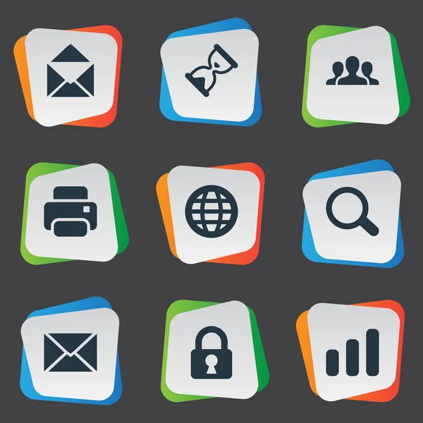 Set van 9 eenvoudige toepassing iconen. Elementen zoals Gemeenschap, Lock, bericht en andere vindt. — Stockvector
