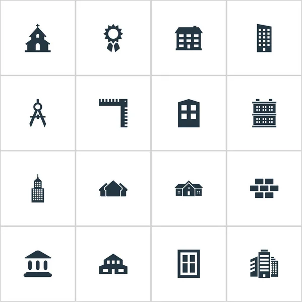 Set van 16 eenvoudige structuur iconen. Elementen zoals lengte, residentie, Paapse en andere vindt. — Stockvector