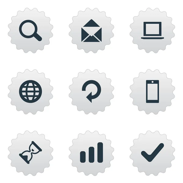 Conjunto de 9 iconos de aplicaciones simples. Se pueden encontrar elementos tales como web, sobre, teléfono inteligente y otros . — Vector de stock
