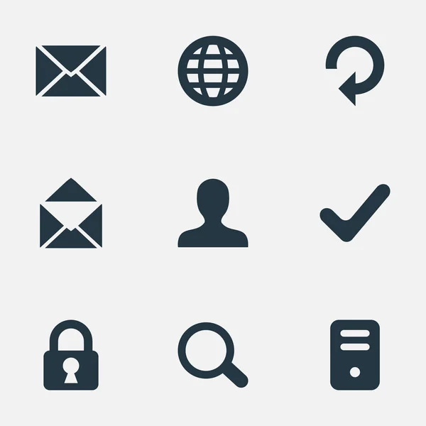 Conjunto de 9 iconos de aplicaciones simples. Se pueden encontrar elementos tales como caso de la computadora, mensaje, actualización y otros . — Vector de stock