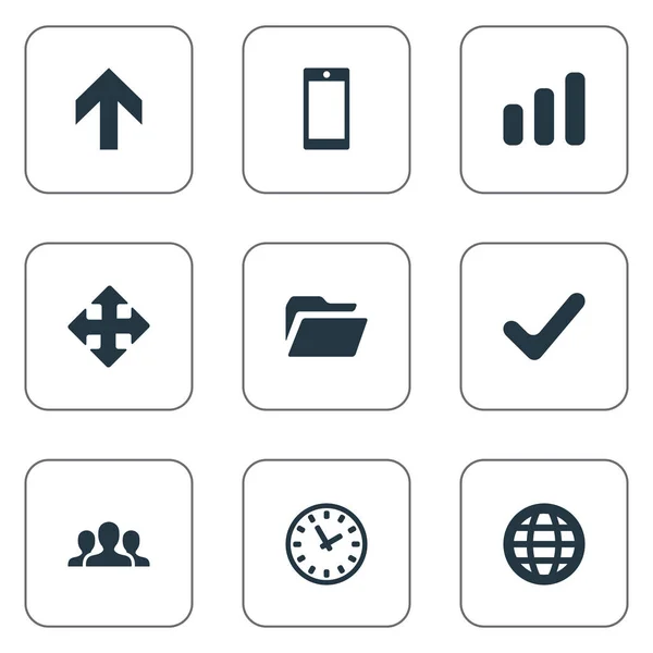 Ensemble de 9 icônes d'application simple. Peut être trouvé des éléments tels que la communauté, direction vers le haut, flèches et autres . — Image vectorielle