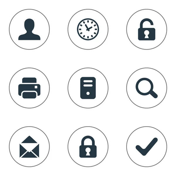 Ensemble de 9 icônes de pratique simple. Peut être trouvé des éléments tels que l'utilisateur, regarder, enveloppe et autres . — Image vectorielle
