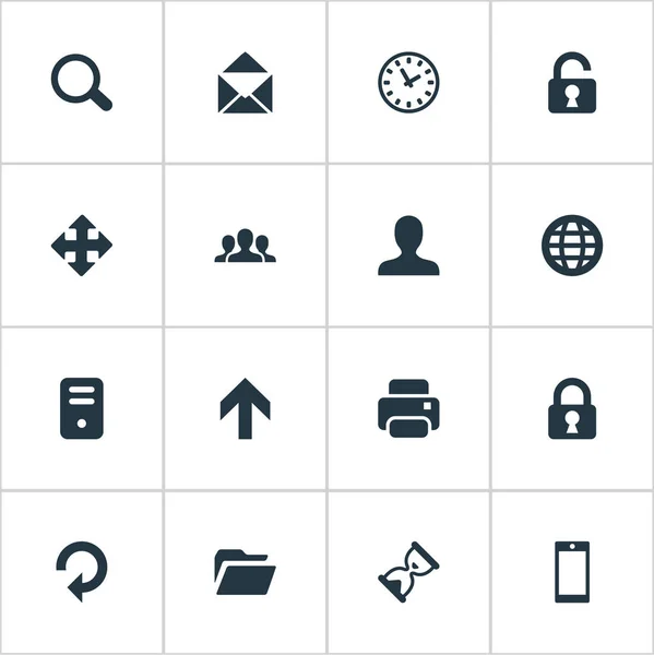 Zestaw 16 ikon prosty praktyce. Można znaleźć takie elementy jak społeczności, góry, odświeżania i innych. — Wektor stockowy