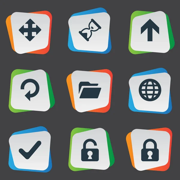 Set van 9 eenvoudige toepassing iconen. Elementen zoals Lock, pijlen, Open hangslot en andere vindt. — Stockvector