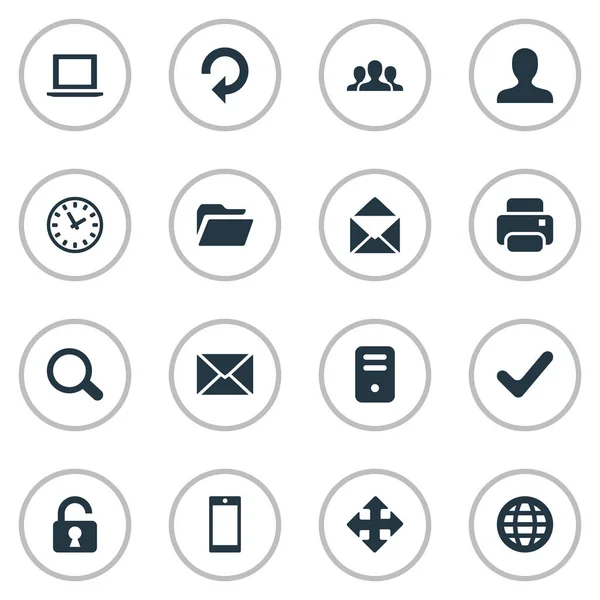 Ensemble de 16 icônes d'applications simples. Peut être trouvé des éléments tels que l'utilisateur, cadenas ouvert, cas d'ordinateur et autres . — Image vectorielle