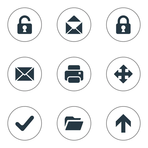 Ensemble de 9 icônes de pratique simple. Peut être trouvé des éléments tels que cadenas ouvert, dossier, chèque et autres . — Image vectorielle