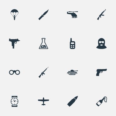 16 basit terör simgeler kümesi. Tabanca, terörist, ateşli silah ve diğer gibi öğeleri bulunabilir.