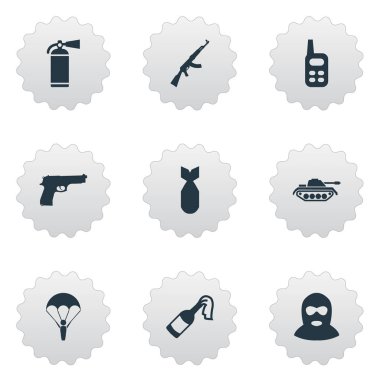 9 basit ordu simgeler kümesi. Ağır silah, Nuke, Kalaşnikof ve diğer gibi öğeleri bulunabilir.