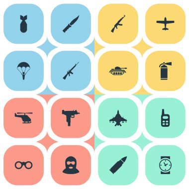 16 basit terör simgeler kümesi. Alan gözlük, helikopter, Kalaşnikof ve diğer gibi öğeleri bulunabilir.