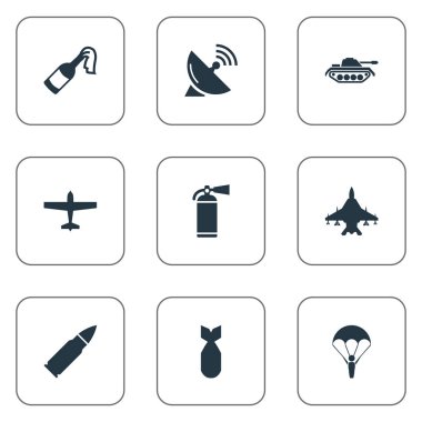 9 basit terör simgeler kümesi. Yangın söndürücü, Molotov, mühimmat ve diğer gibi öğeleri bulunabilir.